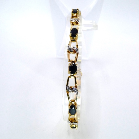 VERMEIL 10 Carat Black Sapphires & Diamonds Designer Bracelet - Picture 8 of 13